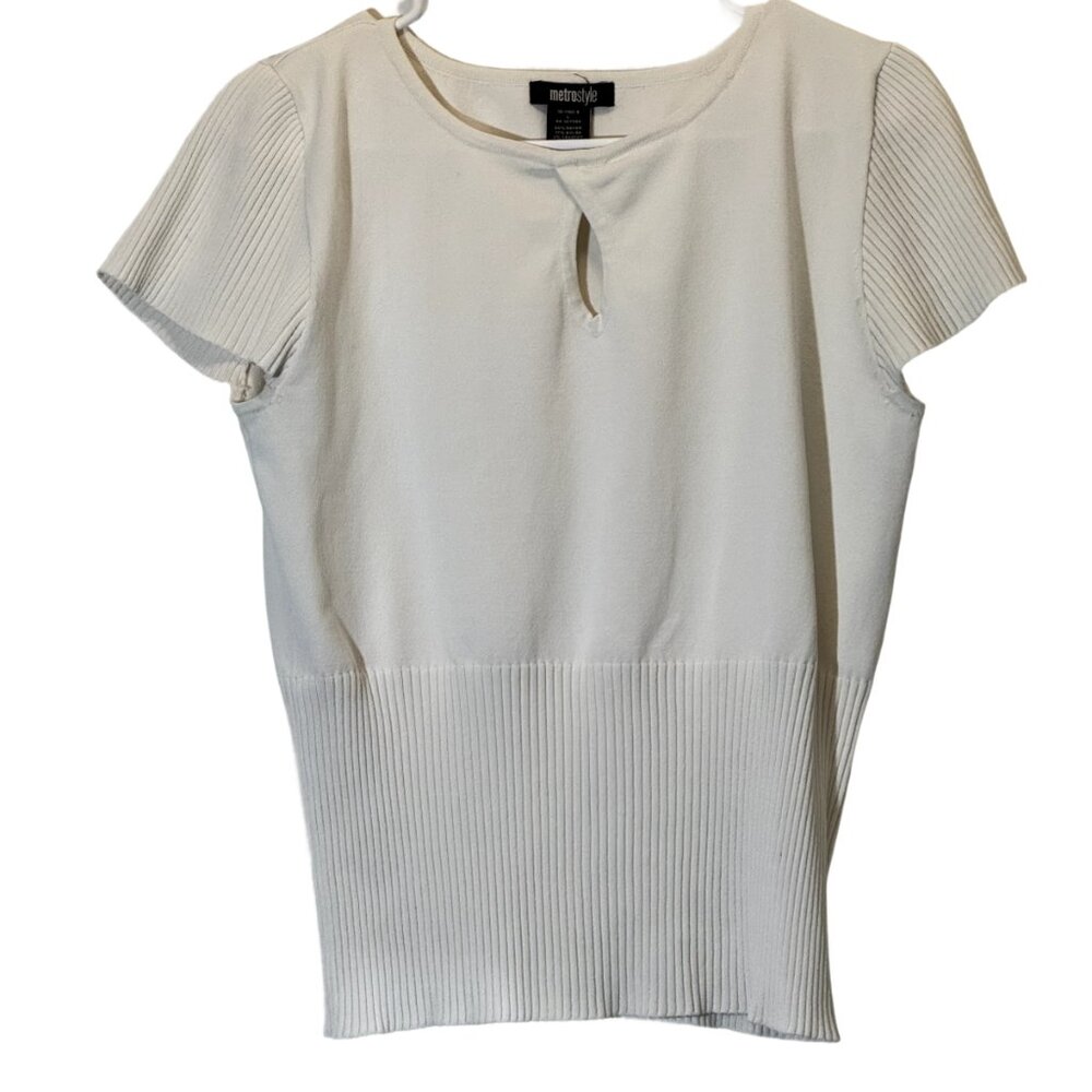 Women's Cream Keyhole Front Top Size: L